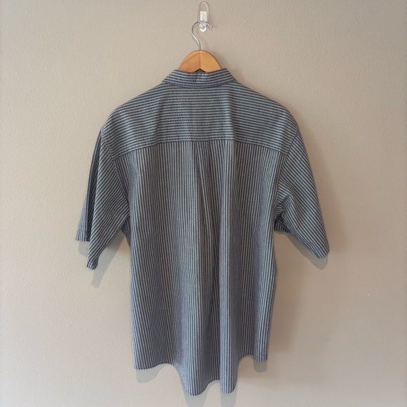 VTG LANDS’ END Men’s Purple and Green Striped Short Sleeve Button Down Shirt L - Picture 2 of 12
